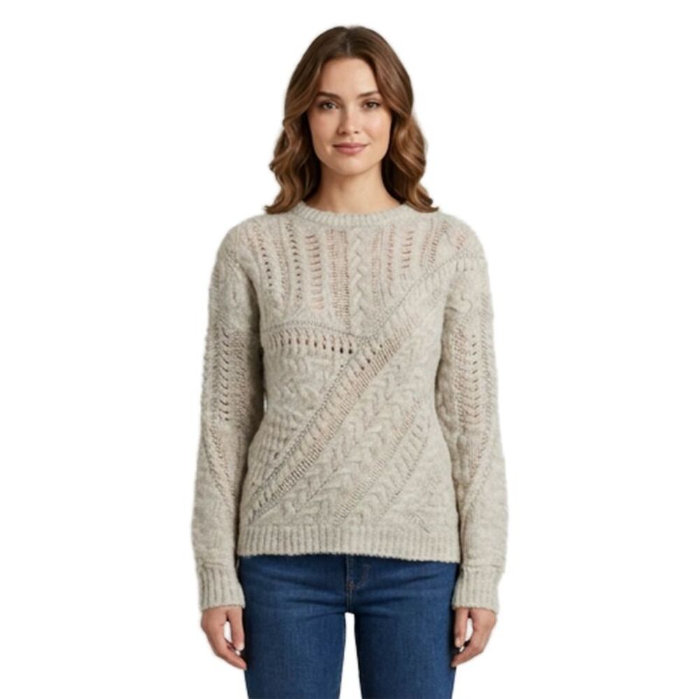 Line Women Pullover Sweater Beige Crew Neck Long Sleeve Size S